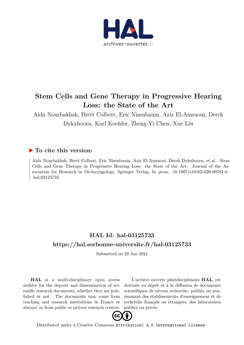 PDF) Stem Cells and Gene Therapy in Progressive Hearing Loss: the 
