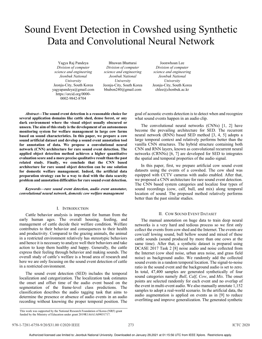 PDF) XXX-X-XXXX-XXXX-X/XX/$XX.00 Â©20XX IEEE Sound Event Detection in  Cowshed using Synthetic Data and Convolutional Neural Network