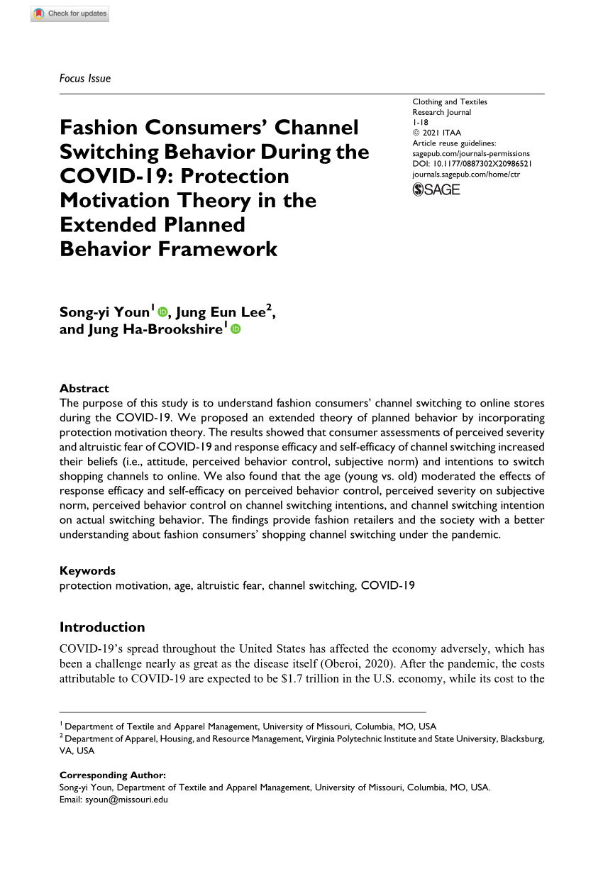 Pdf Fashion Consumers Channel Switching Behavior During The Covid 19 Protection Motivation Theory In The Extended Planned Behavior Framework