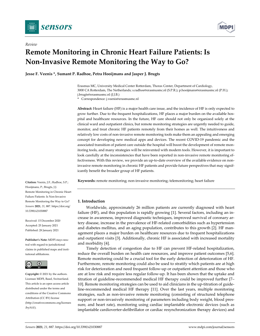 Pdf Remote Monitoring In Chronic Heart Failure Patients Is Non Invasive Remote Monitoring The Way To Go
