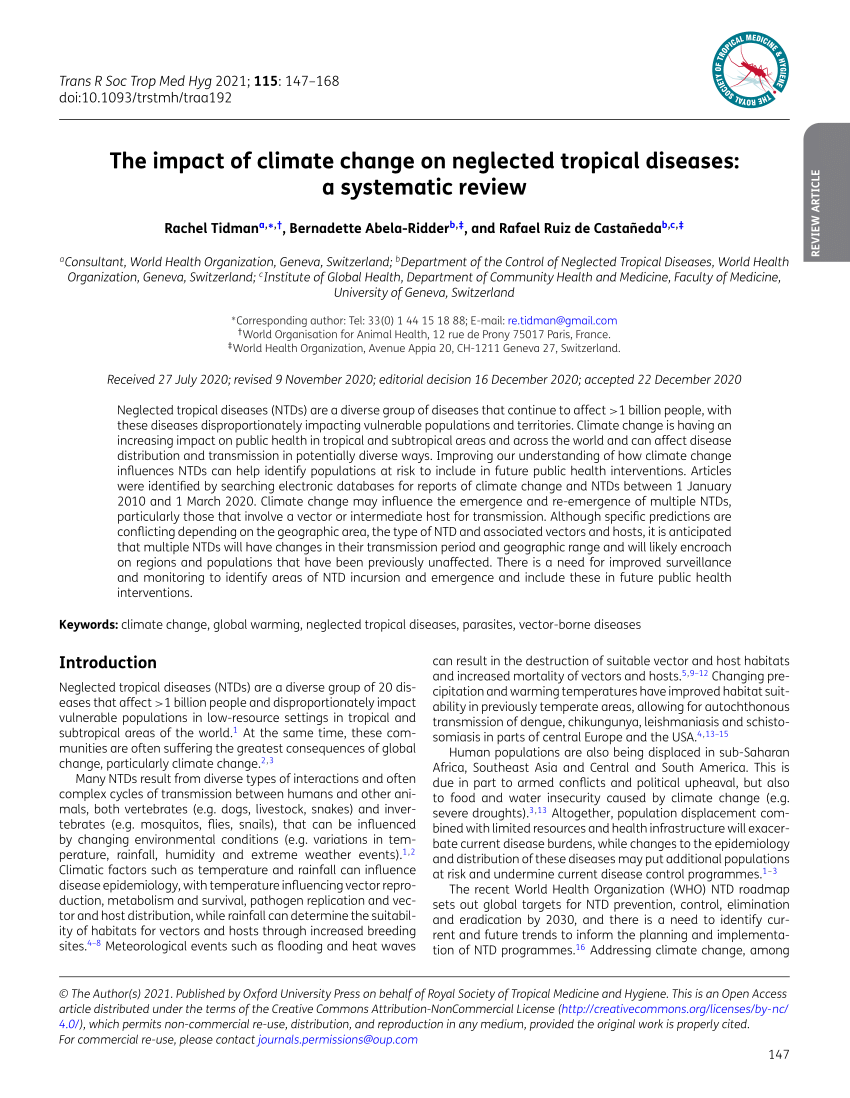 Pdf The Impact Of Climate Change On Neglected Tropical Diseases A Systematic Review