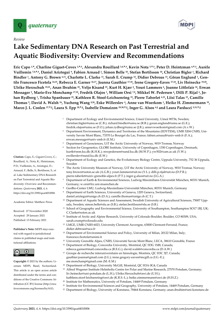 PDF) Lake Sedimentary DNA Research on Past Terrestrial and Aquatic ...