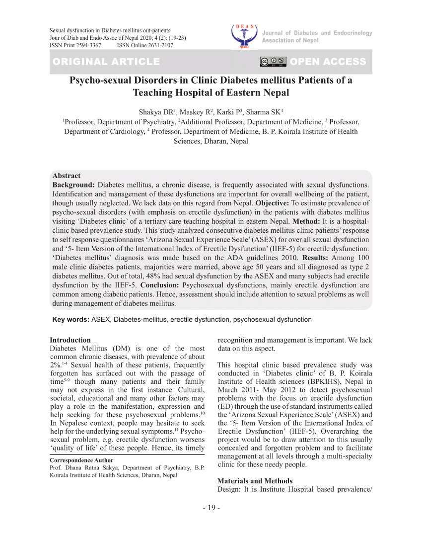 PDF) Psycho-sexual Disorders in Clinic Diabetes mellitus Patients of a Teaching Hospital of Eastern Nepal