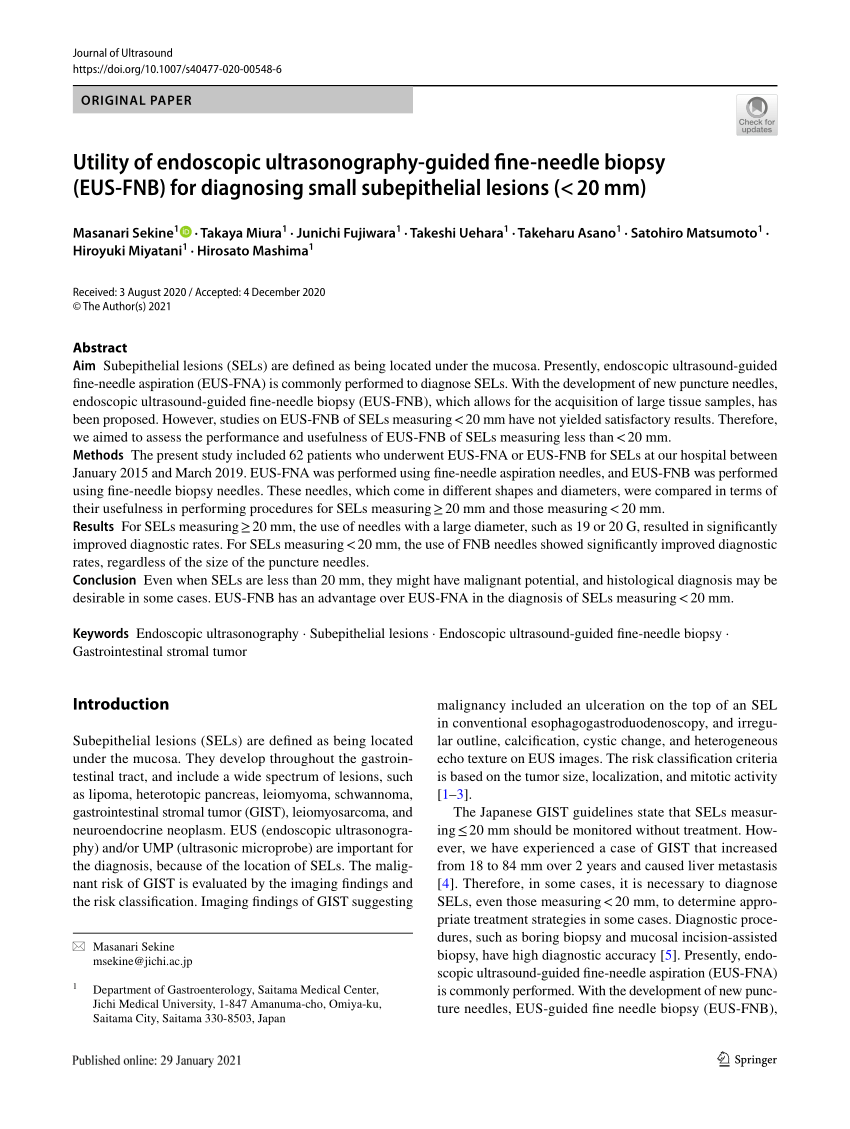 Pdf Utility Of Endoscopic Ultrasonography Guided Fine Needle Biopsy Eus Fnb For Diagnosing