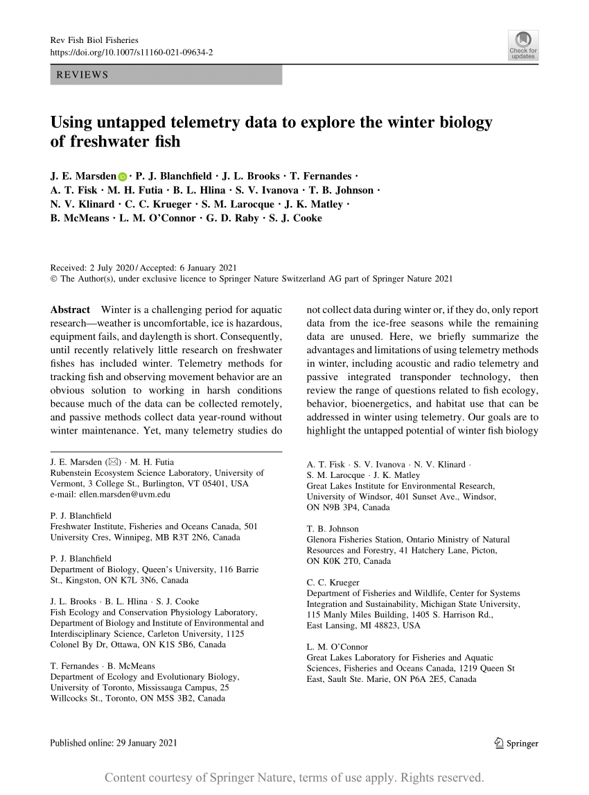 Using Untapped Telemetry Data To Explore The Winter Biology Of Freshwater Fish Request Pdf
