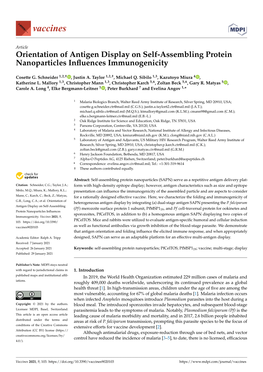 Pdf Orientation Of Antigen Display On Self Assembling Protein Nanoparticles Influences Immunogenicity