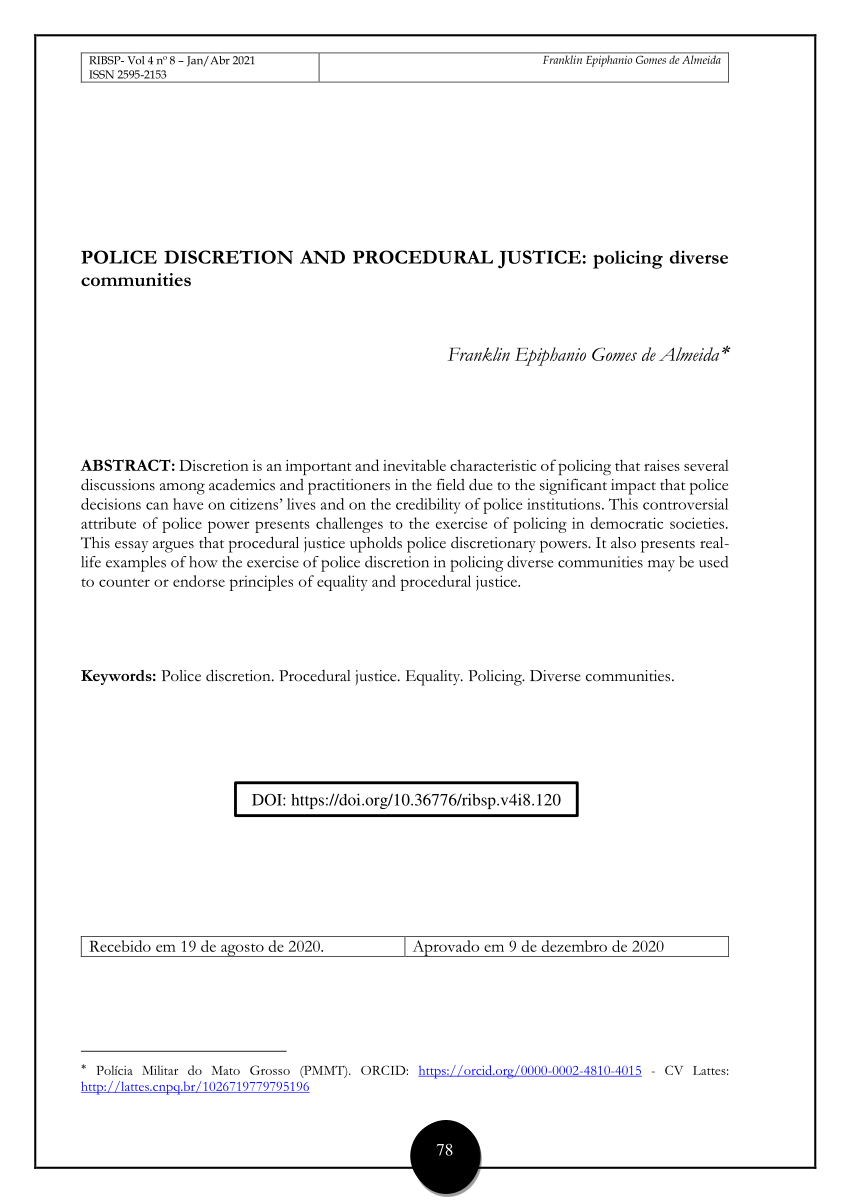 vride Withered Konkurrence PDF) POLICE DISCRETION AND PROCEDURAL JUSTICE