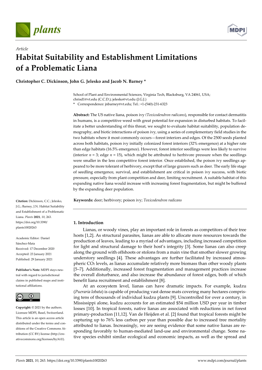 Pdf Habitat Suitability And Establishment Limitations Of A Problematic Liana