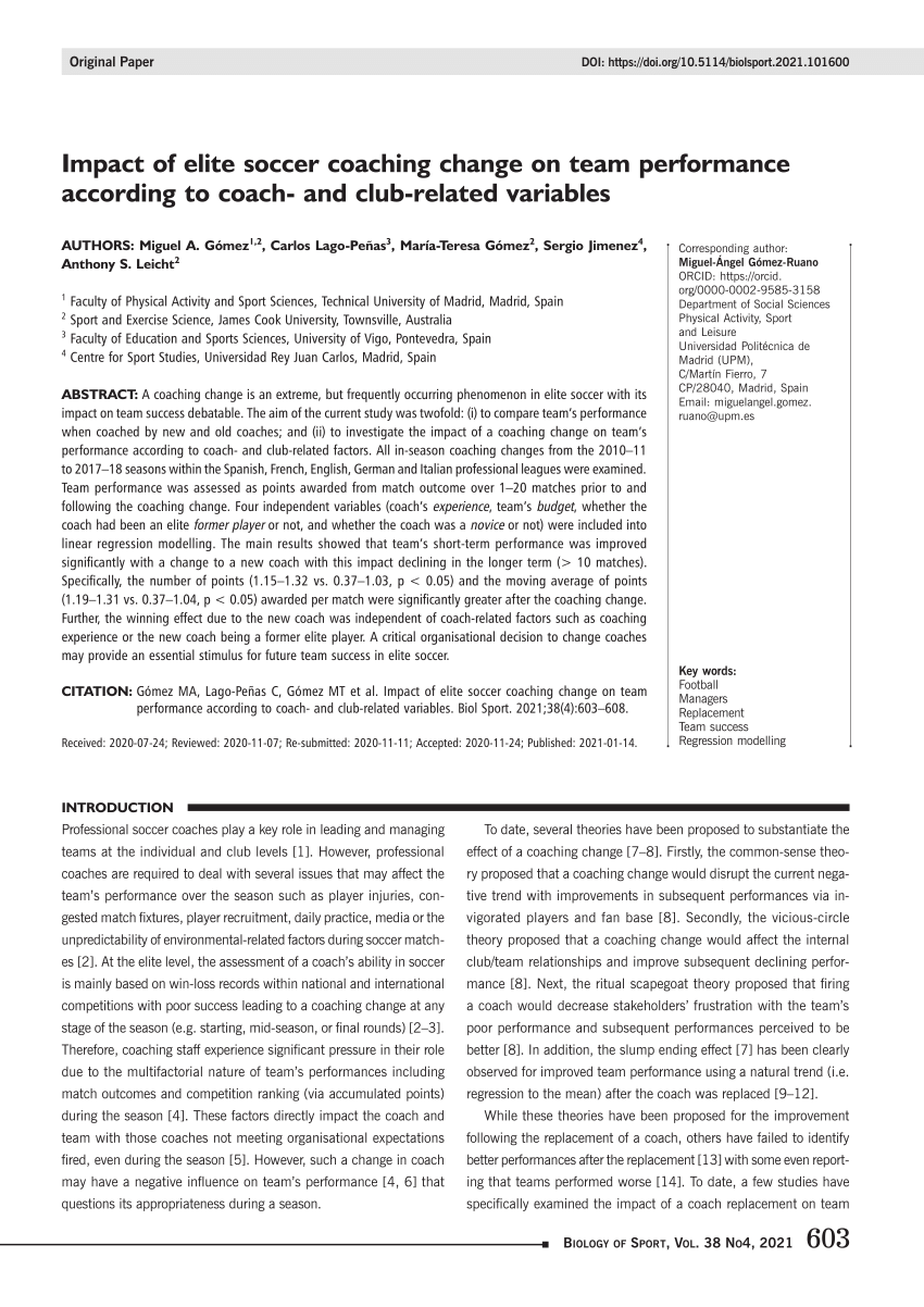 Pdf Coach S Replacement And Team Performance