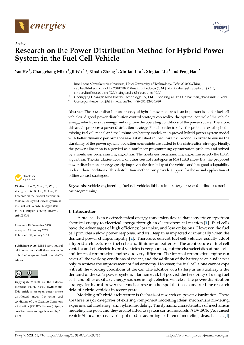 Pdf Research On The Power Distribution Method For Hybrid Power System In The Fuel Cell Vehicle