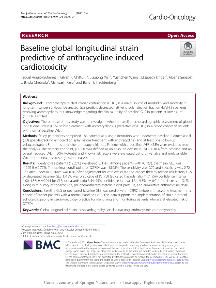 Baseline Global Longitudinal Strain Predictive Anthracycline