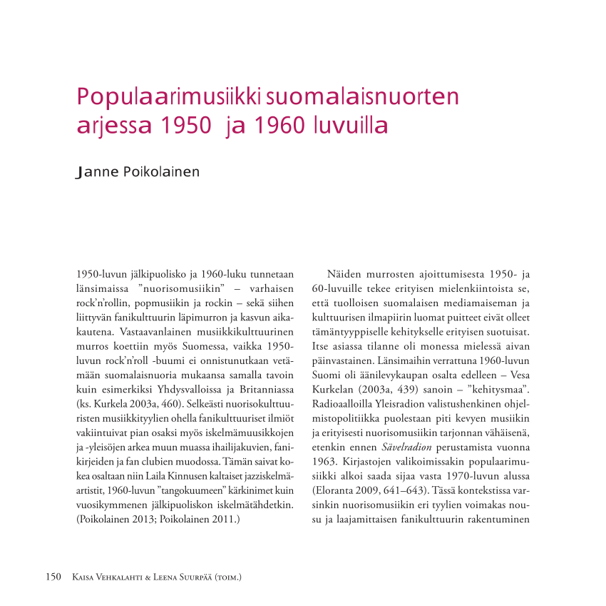 PDF) Populaarimusiikki suomalaisnuorten arjessa 1950- ja 1960-luvuilla