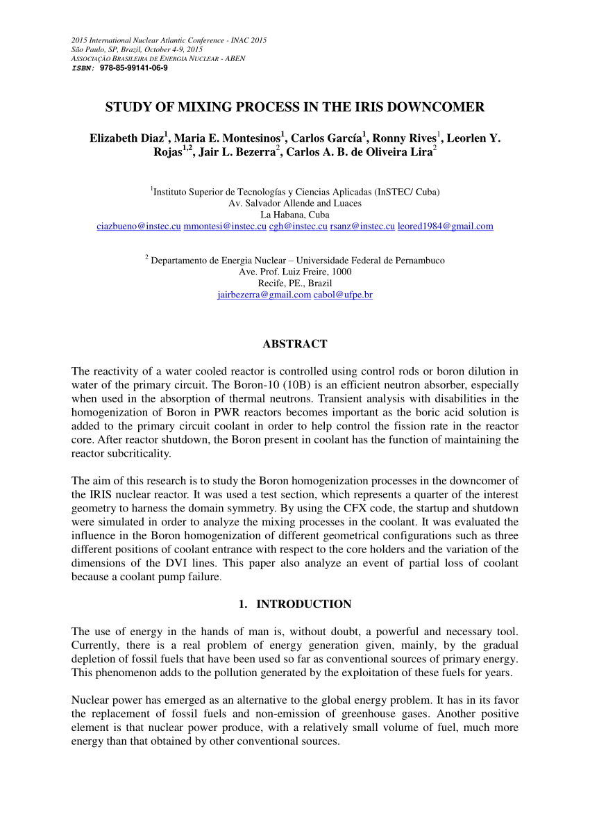 Pdf Study Of Mixing Process In The Iris Downcomer