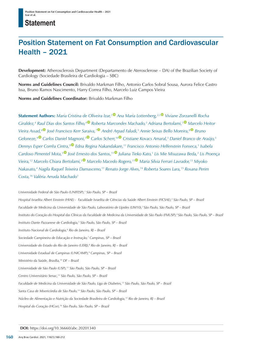 Pdf Posicionamento Sobre O Consumo De Gorduras E Saúde Cardiovascular 2021 0129