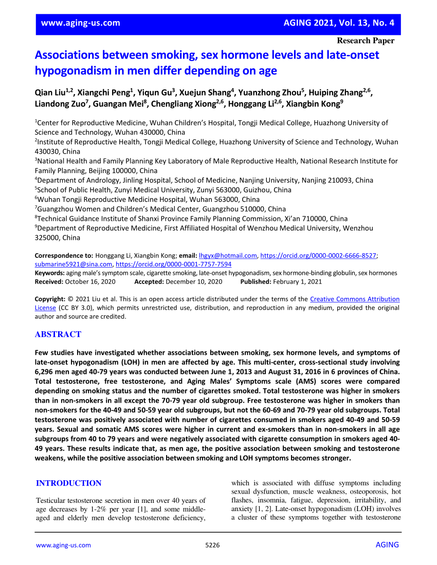 Pdf Associations Between Smoking Sex Hormone Levels And Late Onset Hypogonadism In Men Differ 