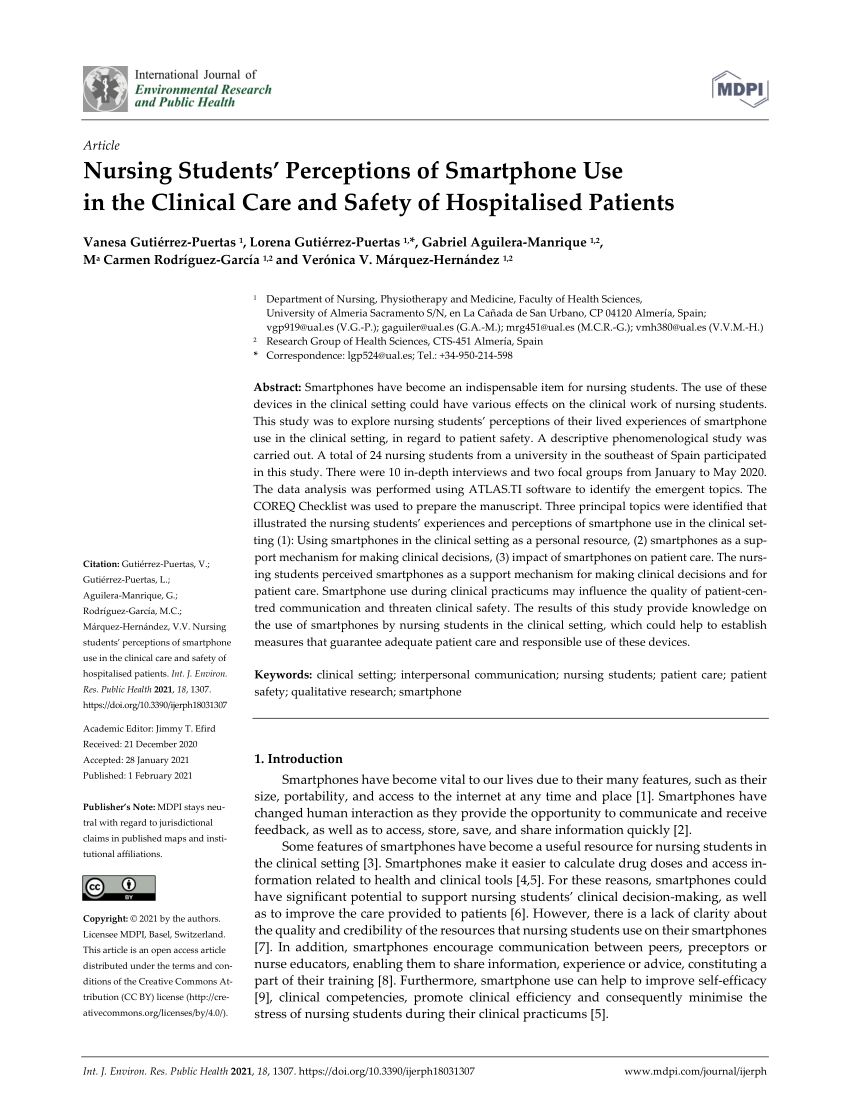 Pdf Nursing Students Perceptions Of Smartphone Use In The Clinical Care And Safety Of Hospitalised Patients