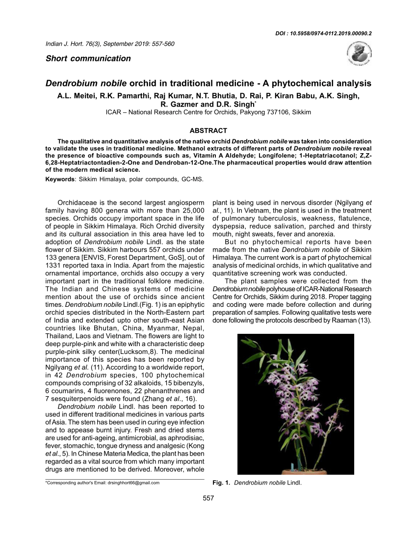 Pdf Dendrobium Nobile Orchid In Traditional Medicine A Phytochemical Analysis