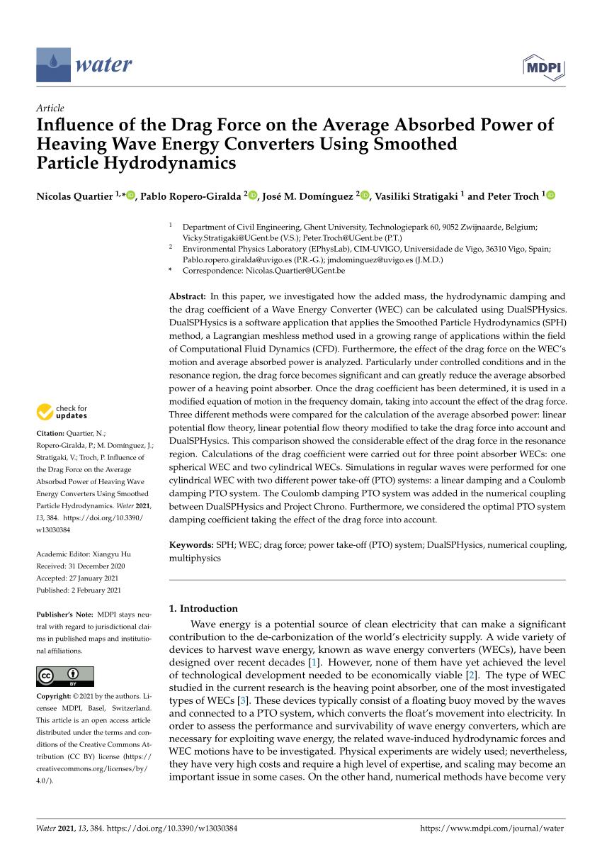Pdf Influence Of The Drag Force On The Average Absorbed Power Of Heaving Wave Energy Converters Using Smoothed Particle Hydrodynamics