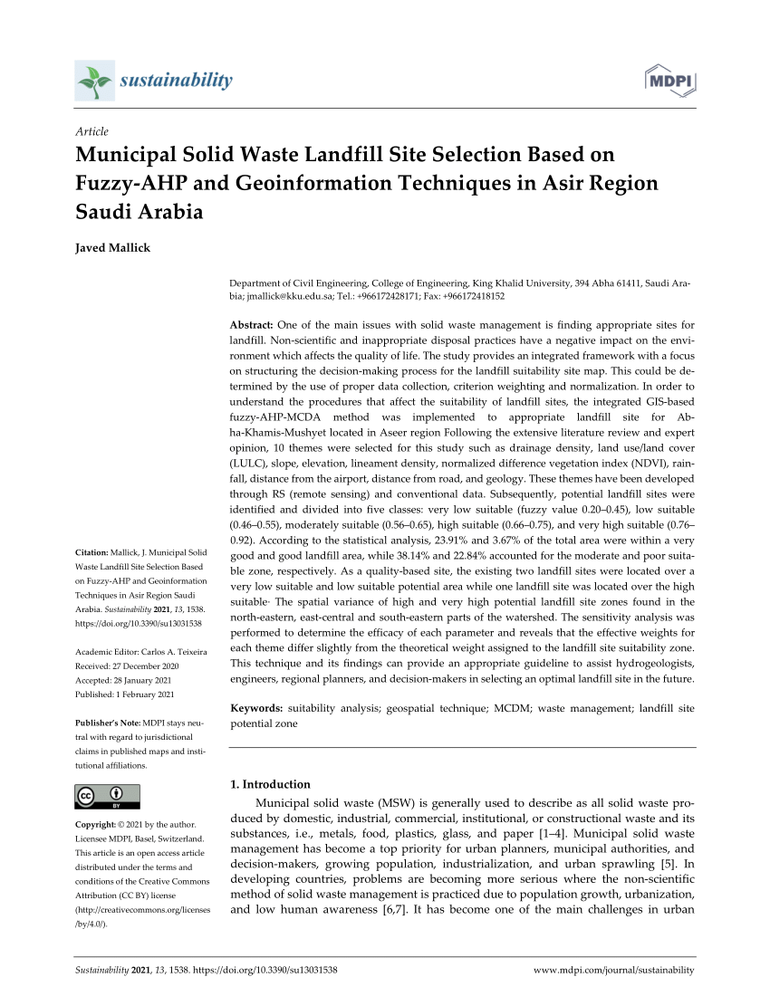 PDF Municipal Solid Waste Landfill Site Selection Based on Fuzzy  