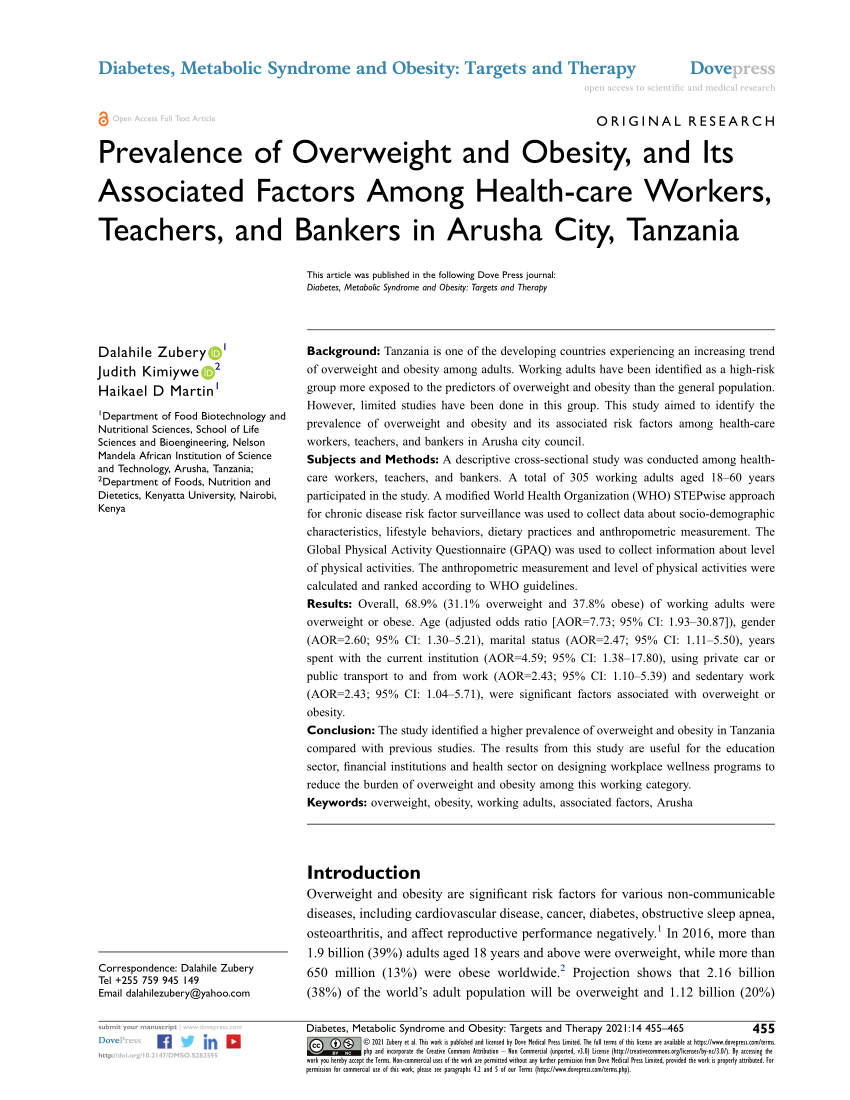 PDF) Prevalence of Overweight and Obesity, and Its Associated ...