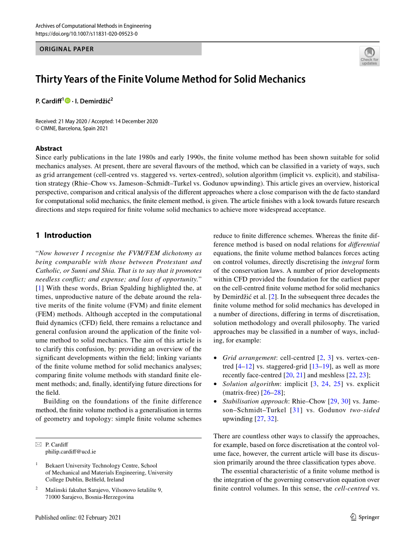 PDF) Thirty Years of the Finite Volume Method for Solid Mechanics