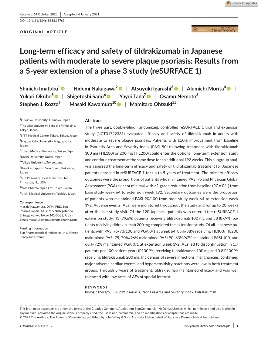 Pdf Long Term Efficacy And Safety Of Tildrakizumab In Japanese