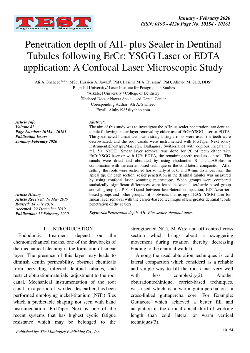 PDF) Penetration depth of AH-plus Sealer in Dentinal Tubules following  ErCr: YSGG Laser or EDTA application: A Confocal Laser Microscopic Study