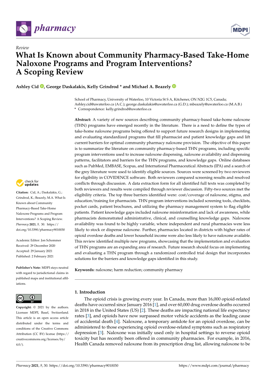 Pdf What Is Known About Community Pharmacy Based Take Home Naloxone Programs And Program Interventions A Scoping Review