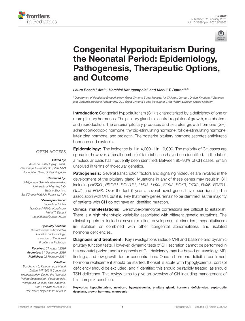 PDF Congenital Hypopituitarism During the Neonatal Period  