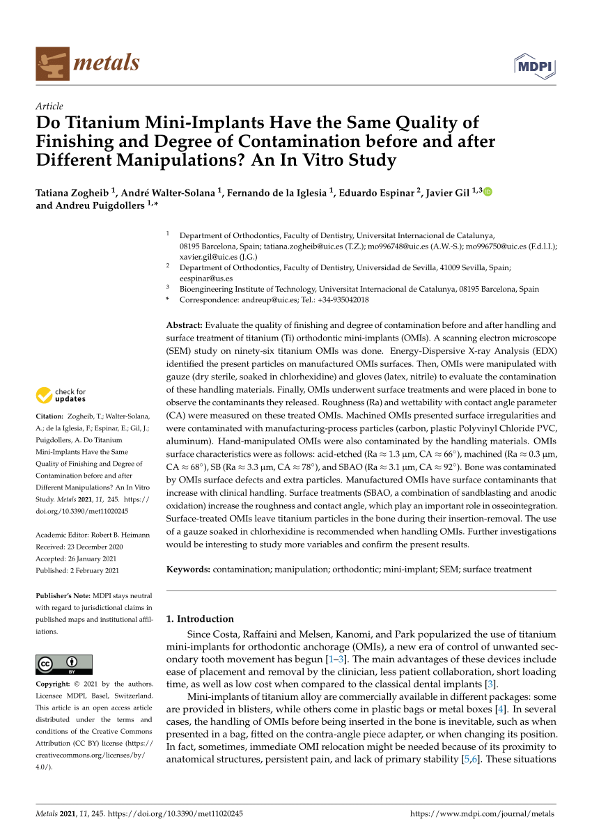 Pdf Do Titanium Mini Implants Have The Same Quality Of Finishing And Degree Of Contamination Before And After Different Manipulations An In Vitro Study