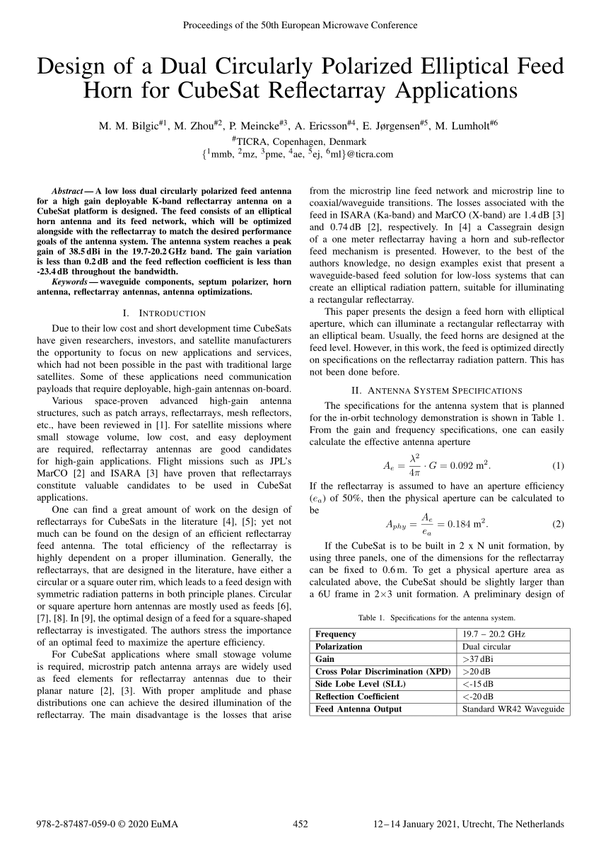 PDF) Design of a Dual Circularly Polarized Elliptical Feed Horn 