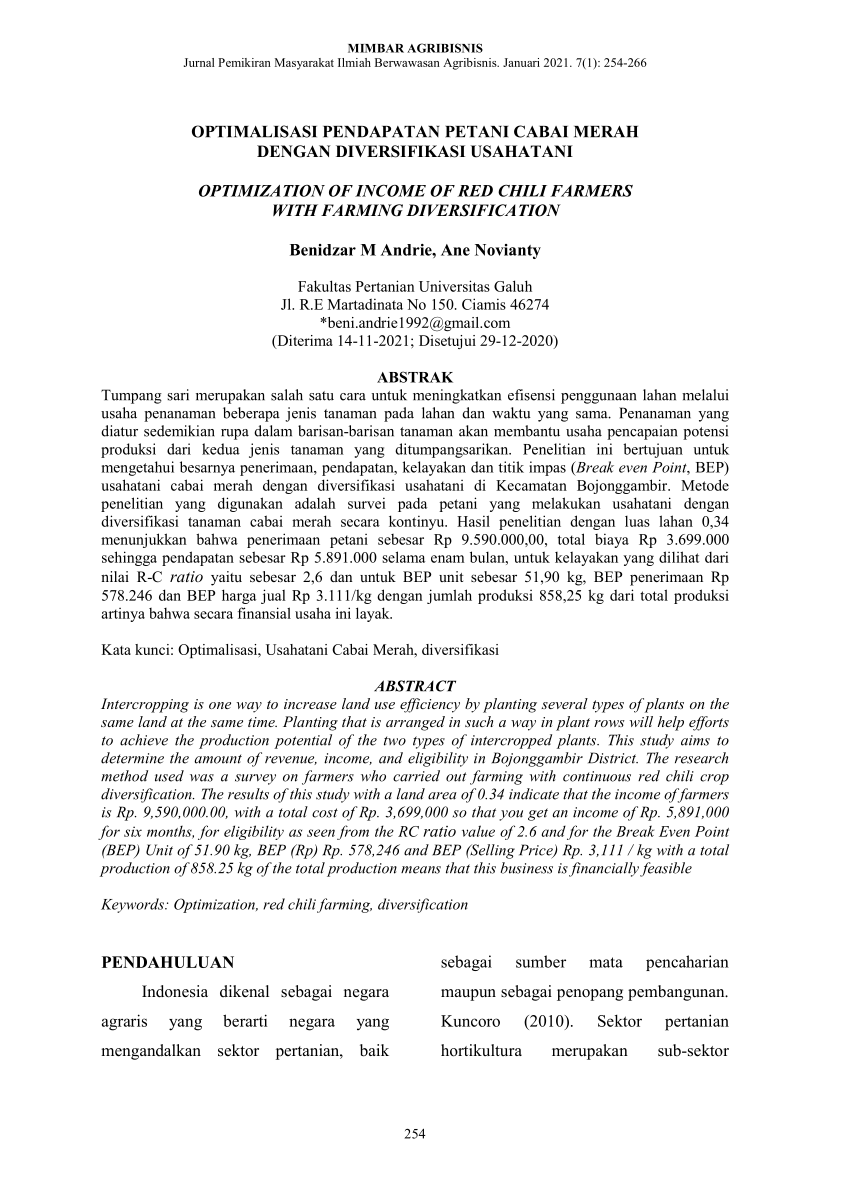 (PDF) OPTIMALISASI PENDAPATAN PETANI CABAI MERAH DENGAN DIVERSIFIKASI