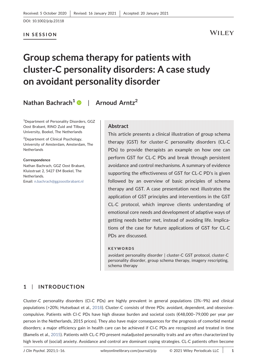 Pdf Group Schema Therapy For Patients With Cluster C Personality Disorders A Case Study On Avoidant Personality Disorder