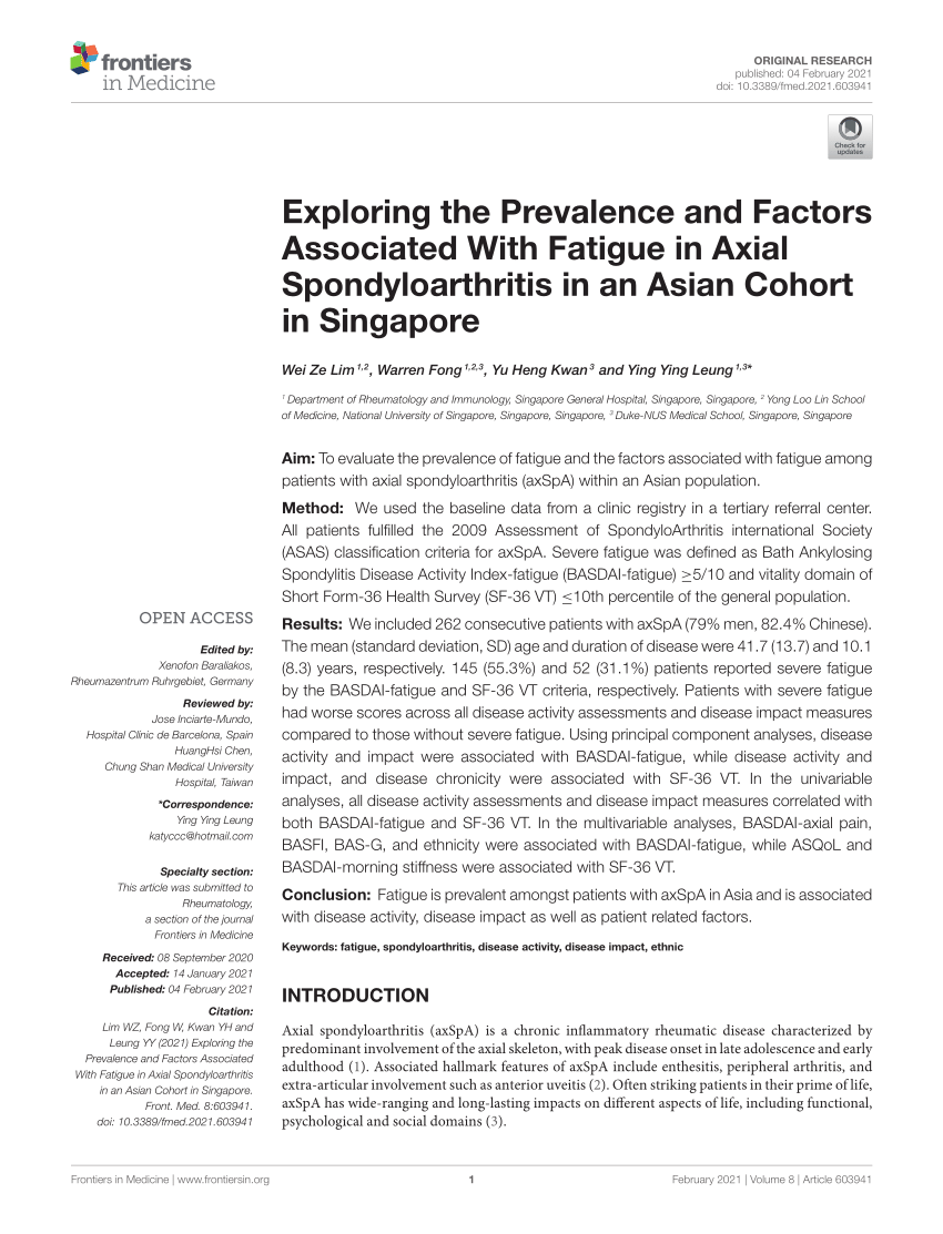 Frontiers  The BASDAI Cut-Off for Disease Activity Corresponding to the  ASDAS Scores in a Taiwanese Cohort of Ankylosing Spondylitis