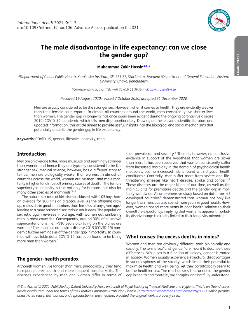 PDF) The male disadvantage in life expectancy: can we close the gender gap?