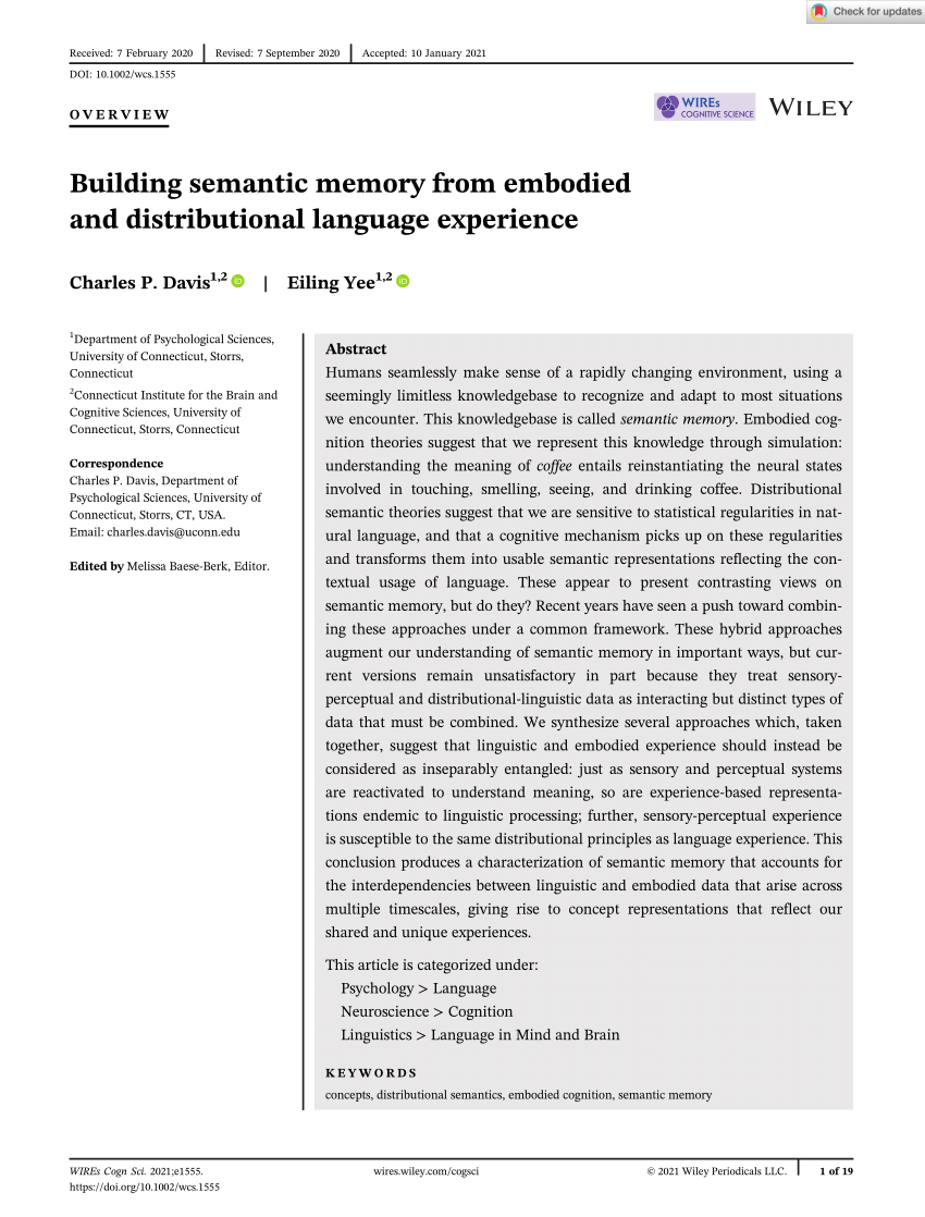 PDF) Building semantic memory from embodied and distributional ...