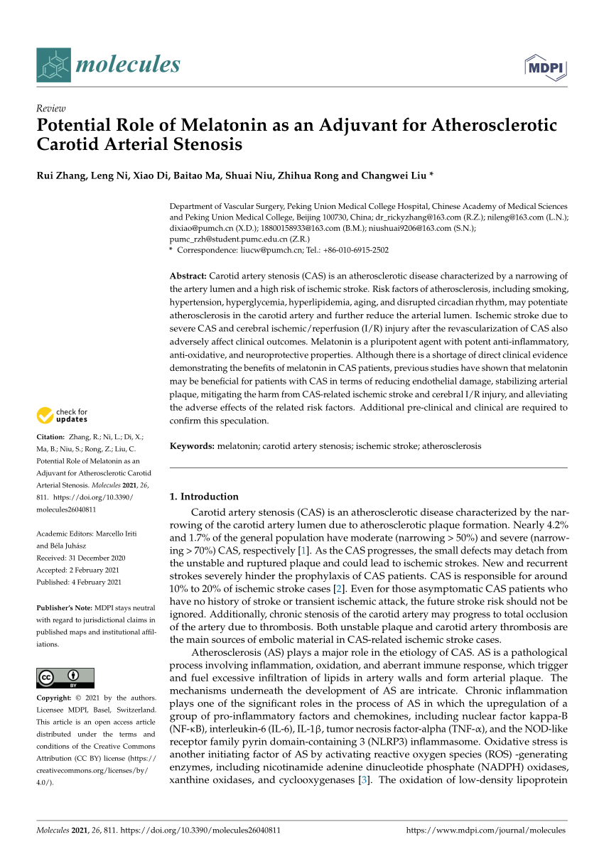 Pdf Potential Role Of Melatonin As An Adjuvant For Atherosclerotic Carotid Arterial Stenosis