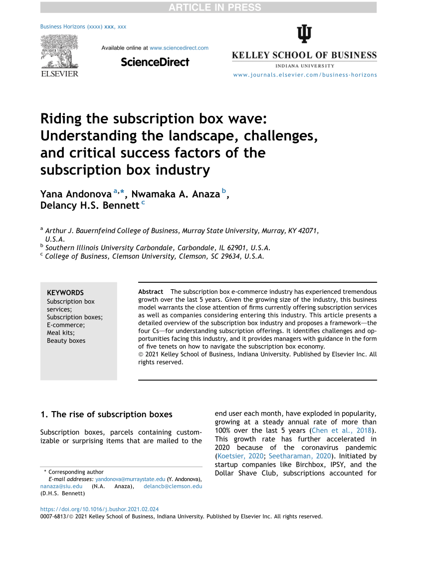 PDF) Riding the subscription box wave: Understanding the landscape,  challenges, and critical success factors of the subscription box industry
