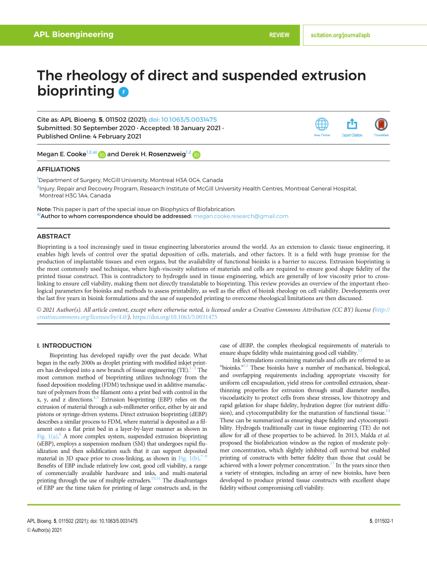 PDF The rheology of direct and suspended extrusion bioprinting