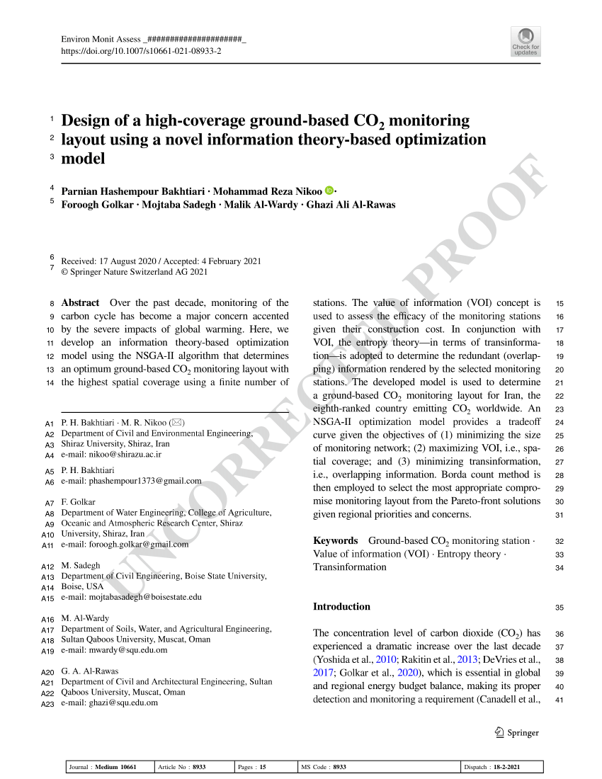 Pdf Design Of A High Coverage Ground Based Co2 Monitoring Layout Using A Novel Information Theory Based Optimization Model