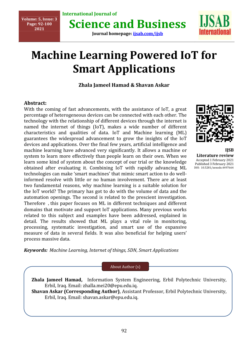 machine learning in iot research papers