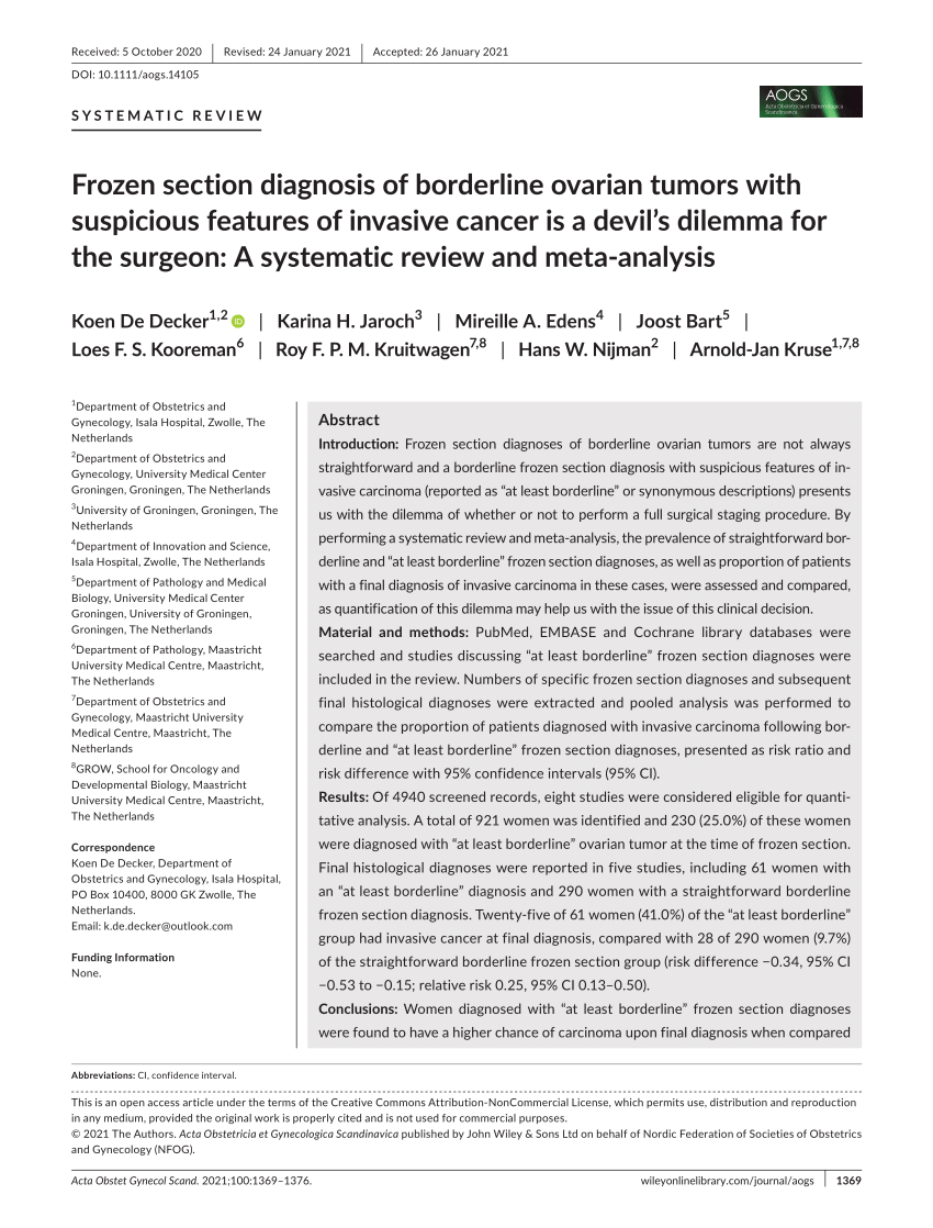 PDF) Factors associated with misdiagnosis of frozen section of mucinous  borderline ovarian tumor