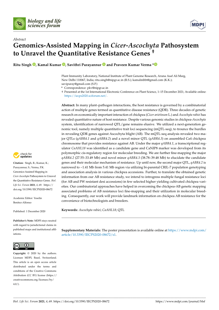 Pdf Genomics Assisted Mapping In Cicer Ascochyta Pathosystem To Unravel The Quantitative 2698