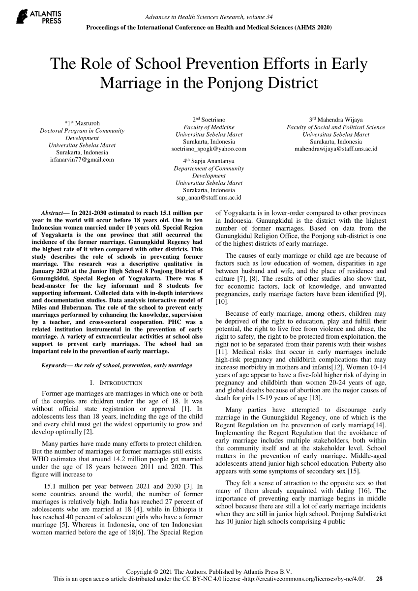 PDF) The Role of School Prevention Efforts in Early Marriage in the Ponjong  District