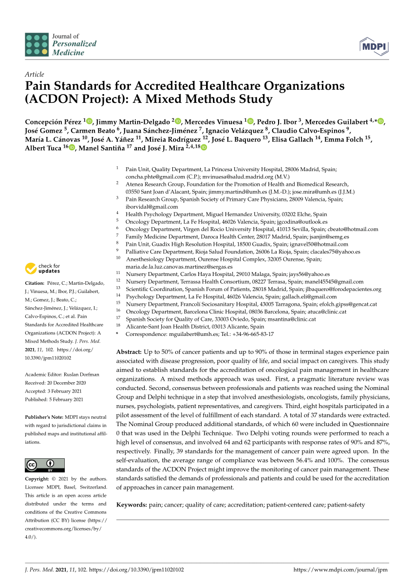 Pdf Pain Standards For Accredited Healthcare Organizations Acdon Project A Mixed Methods Study