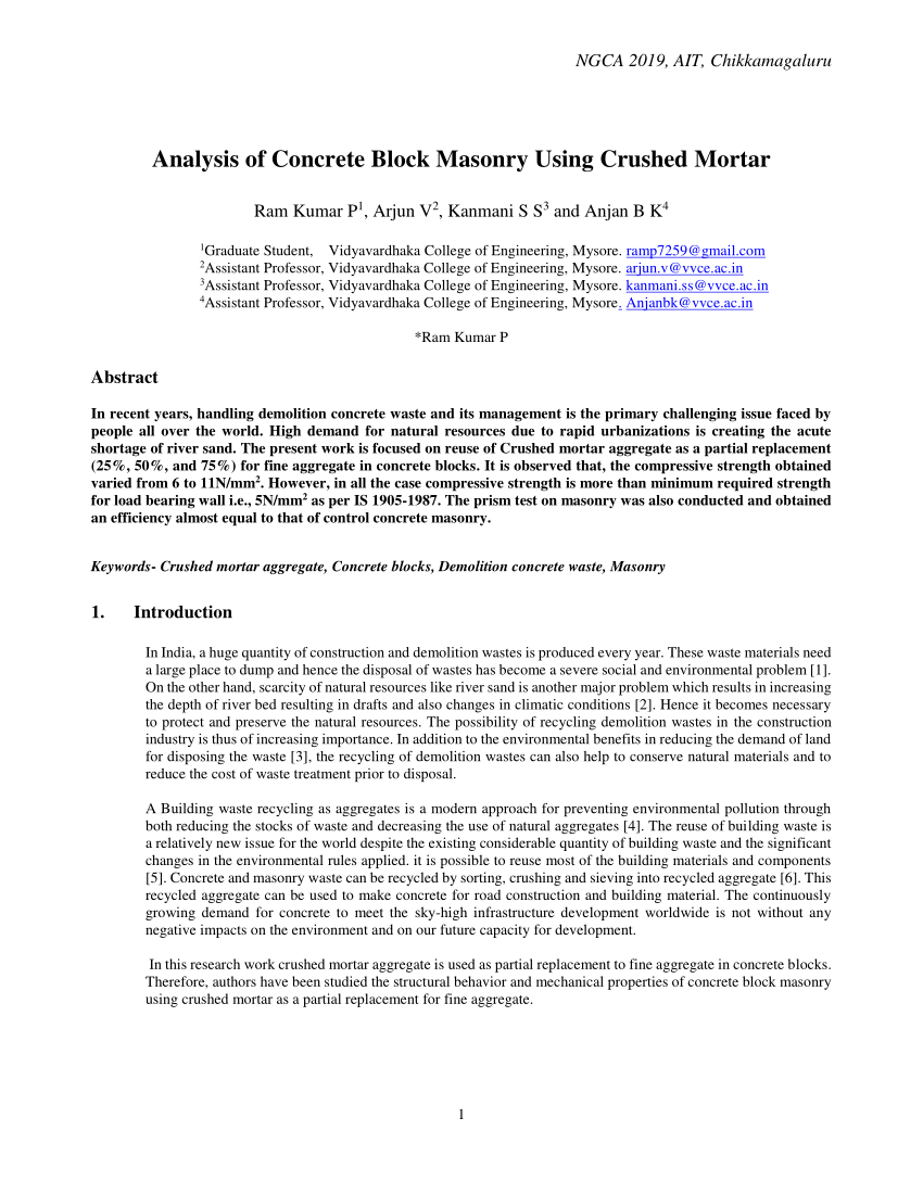 (PDF) Analysis of Concrete Block Masonry Using Crushed Mortar