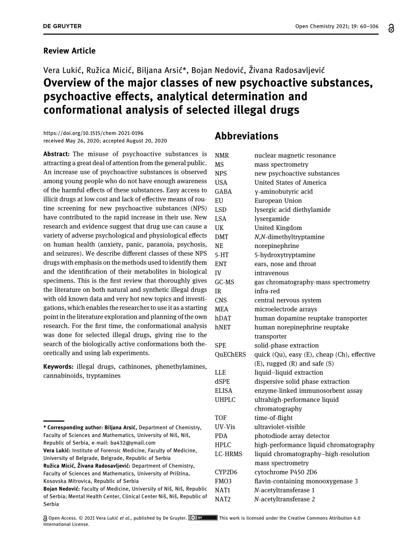 Pdf Overview Of The Major Classes Of New Psychoactive Substances Psychoactive Effects Analytical Determination And Conformational Analysis Of Selected Illegal Drugs