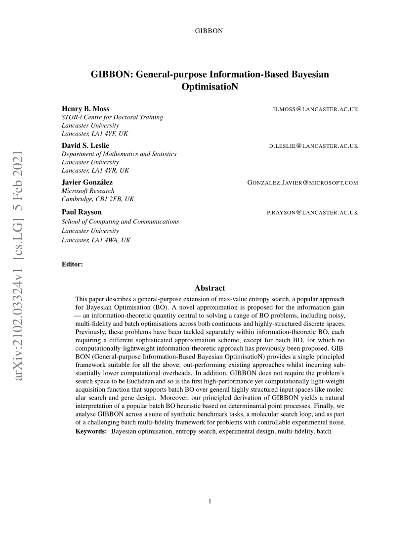 Pdf Gibbon General Purpose Information Based Bayesian Optimisation