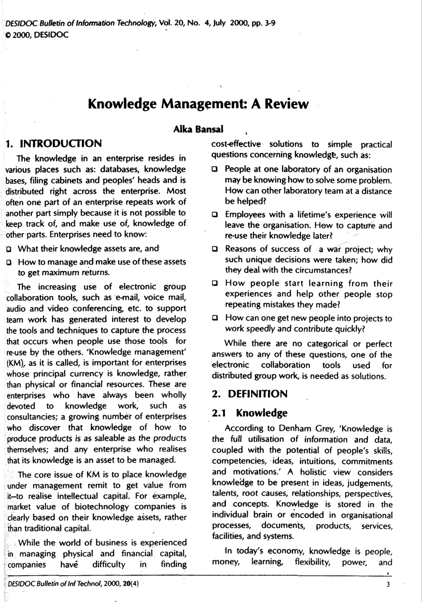 article review on knowledge management