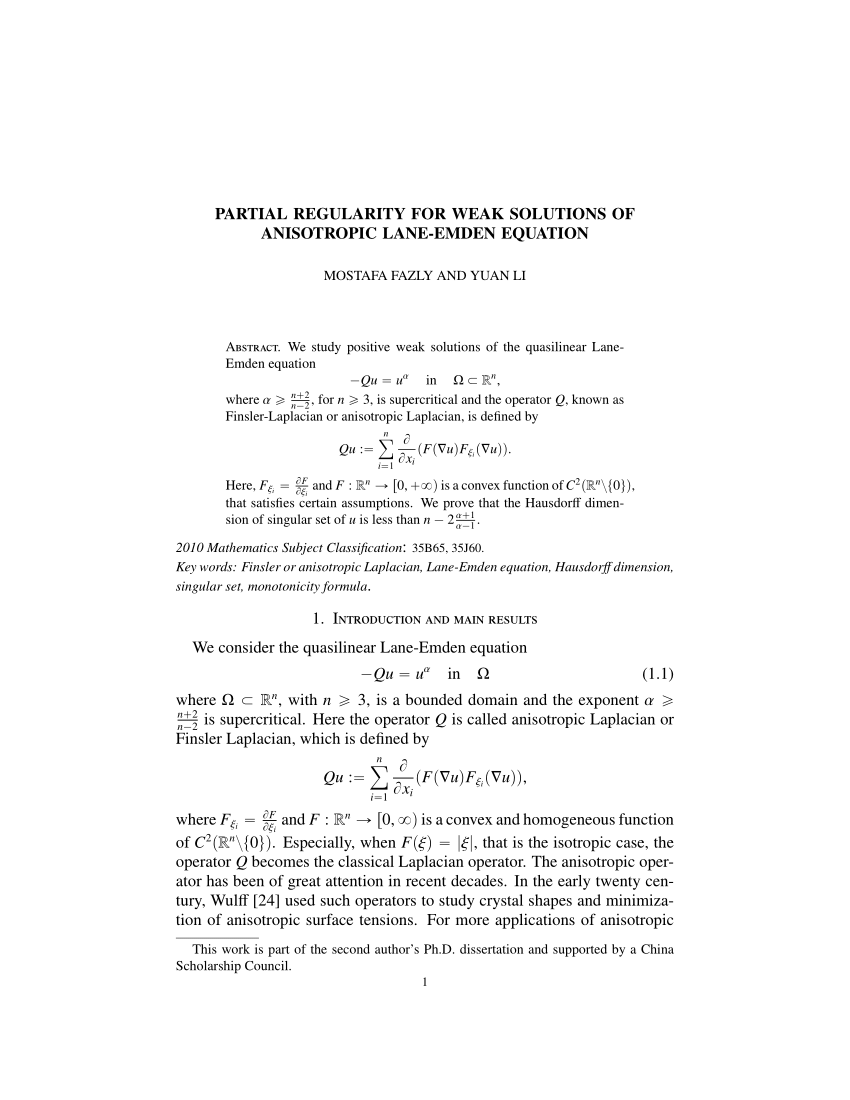 Pdf Partial Regularity For Weak Solutions Of Anisotropic Lane Emden Equation